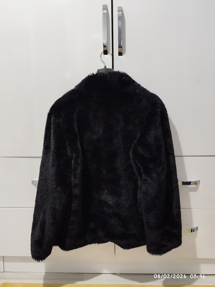 Y2K Siyah Kadın Midi Boy Kürk Detaylı Ceket - Görsel 3