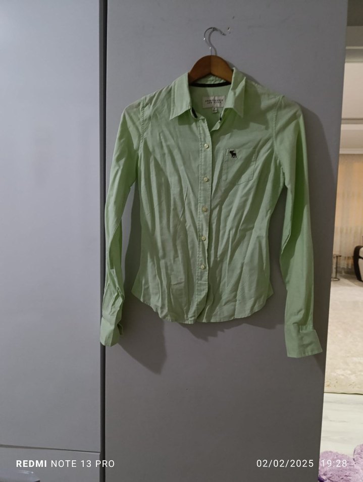 Y2K Abercrombie&Fitch Düğmeli Yeşil Uzun Kollu Kadın Gömlek - Görsel 2