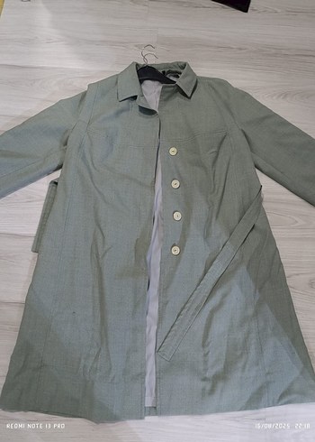 Kadın Su Yeşili Beli Kuşaklı Uzun Klasik Trençkot Kaban - Görsel 2