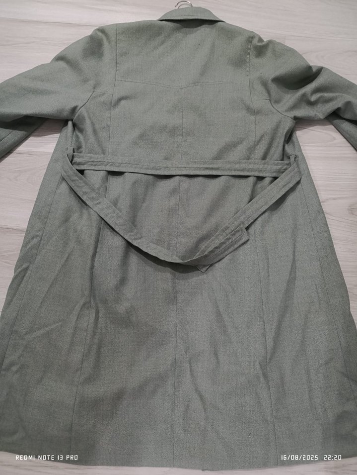 Kadın Su Yeşili Beli Kuşaklı Uzun Klasik Trençkot Kaban - Görsel 5