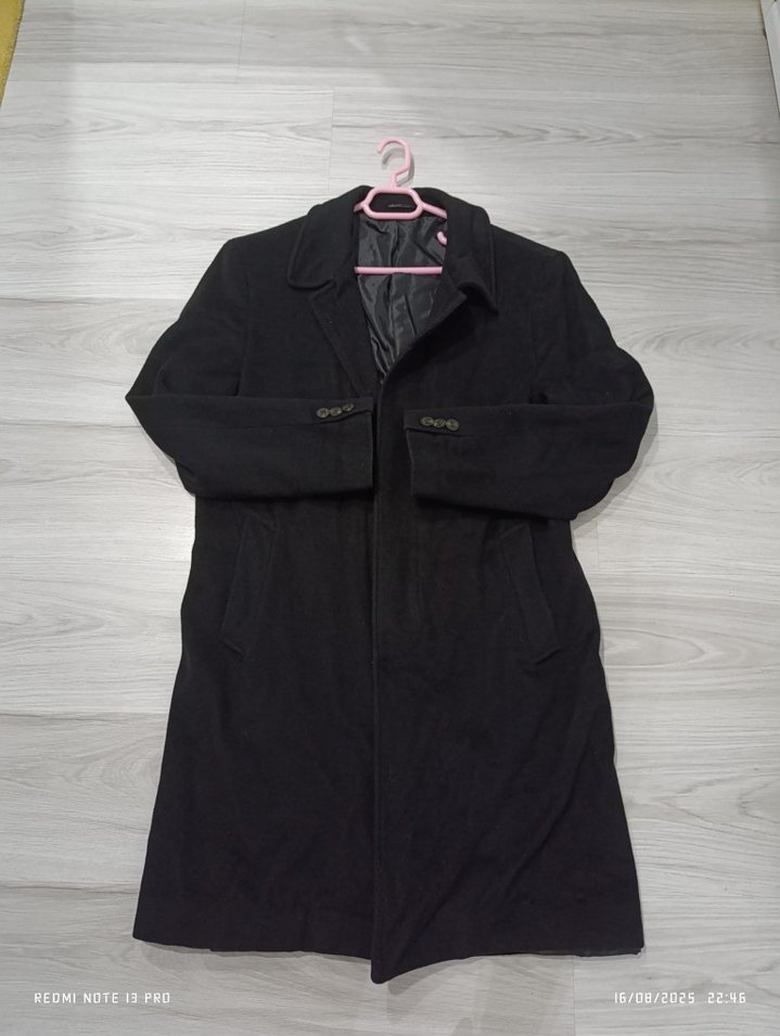 Siyah Midi Erkek Ofis Klasik Palto - Görsel 2