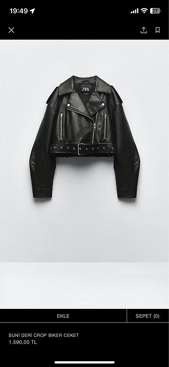 Zara suni deri crop biker ceket