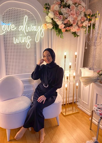 Uzun Kollu Siyah Kadın Elbise - Görsel 2