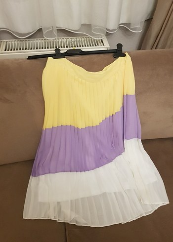 Fabrika Piliseli Pastel Renkli Kadın Şifon Etek - Görsel 3