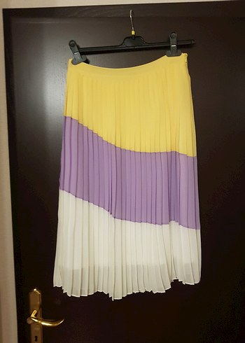 Fabrika Piliseli Pastel Renkli Kadın Şifon Etek - Görsel 2