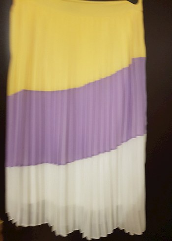 Fabrika Piliseli Pastel Renkli Kadın Şifon Etek - Görsel 4