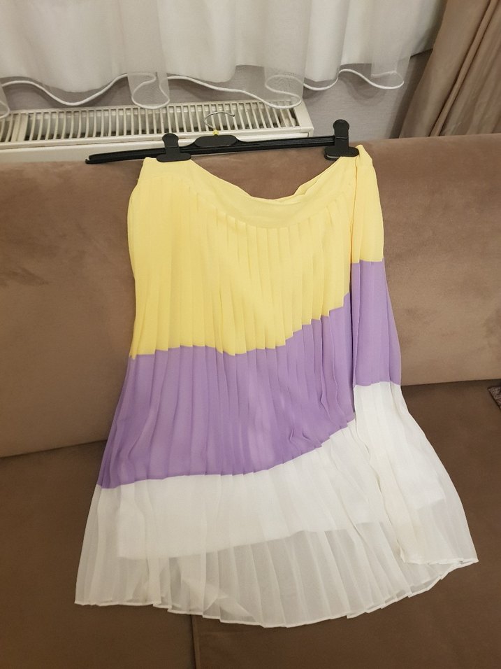 Fabrika Piliseli Pastel Renkli Kadın Şifon Etek - Görsel 3