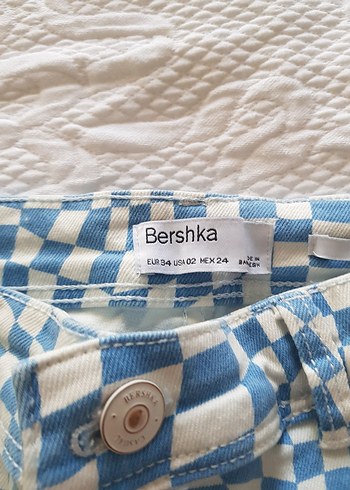 Kadın Mavi Ekose bershka Denim Pantolon - Görsel 5