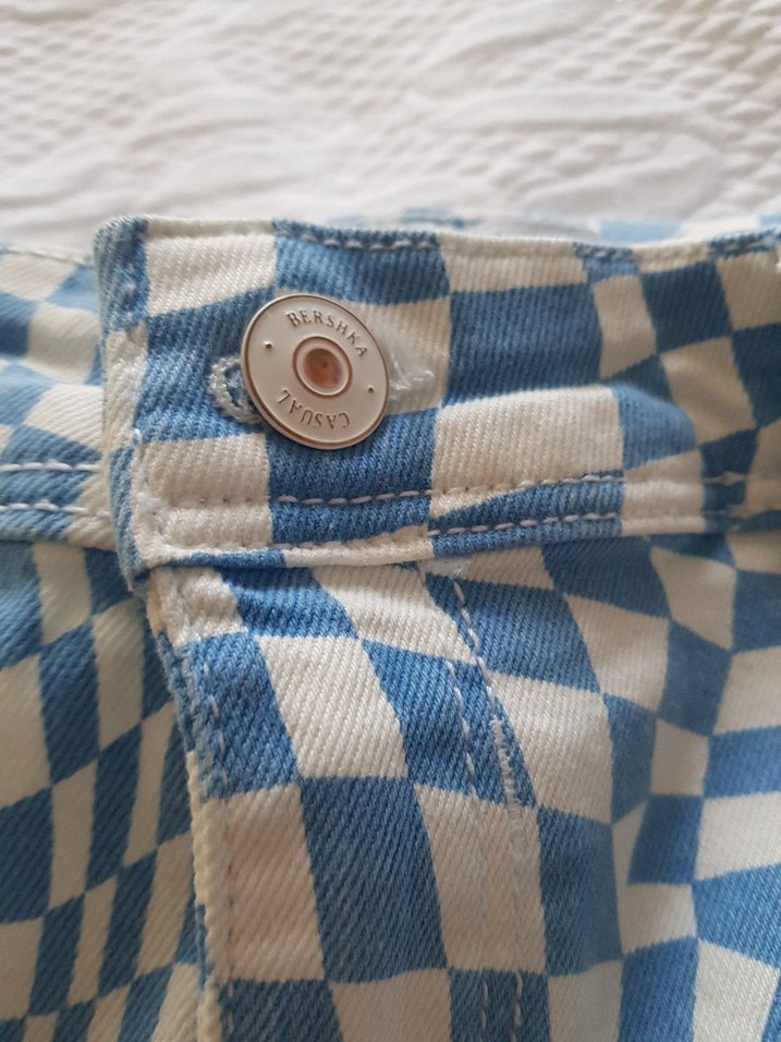 Kadın Mavi Ekose bershka Denim Pantolon - Görsel 3