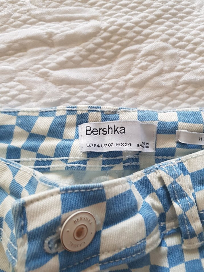 Kadın Mavi Ekose bershka Denim Pantolon - Görsel 5