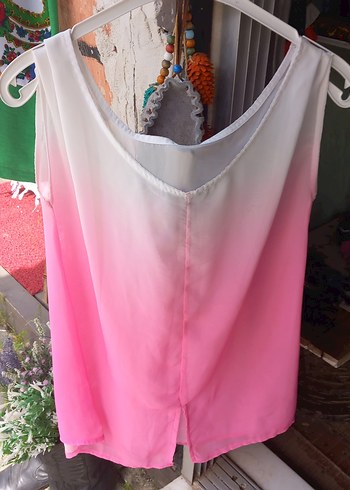 m Beden Askısız, Drapeli, Pembe Tie-Dye Midi Bluz, m-l bedene uyumlu