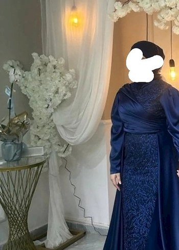 48 Beden Uzun Kollu Lacivert Drapeli Nişan Elbisesi sadece nişanda giydim