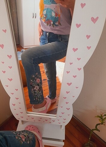 40 Beden mavi Renk çiçek nakışlı pantalon