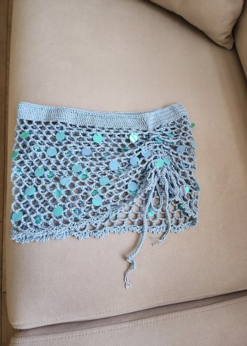 Dantel Detaylı Turkuaz Örgü Bohem Pareo shein model - Görsel 5