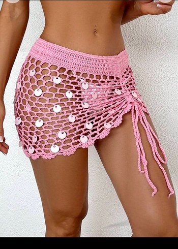 Dantel Detaylı Turkuaz Örgü Bohem Pareo shein model - Görsel 7