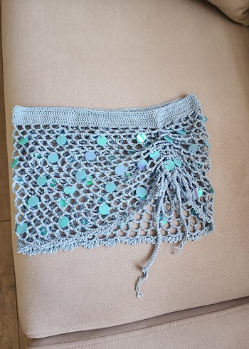 Dantel Detaylı Turkuaz Örgü Bohem Pareo shein model - Görsel 6