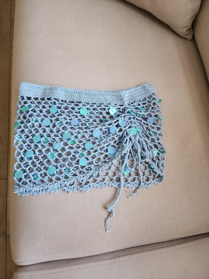 Dantel Detaylı Turkuaz Örgü Bohem Pareo shein model - Görsel 5