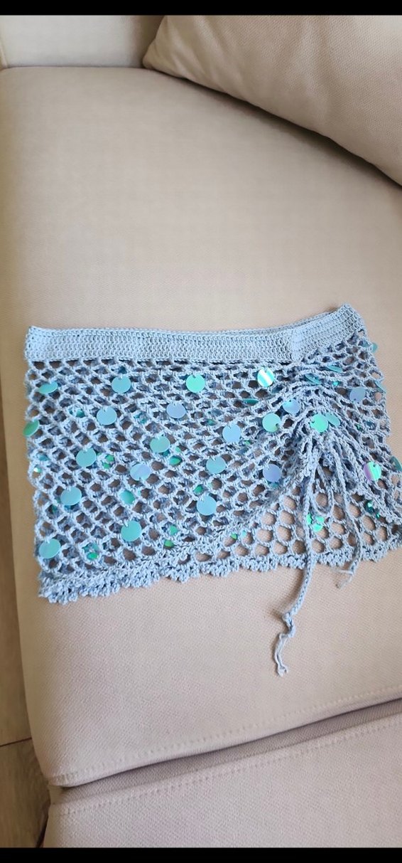 Dantel Detaylı Turkuaz Örgü Bohem Pareo shein model - Görsel 3