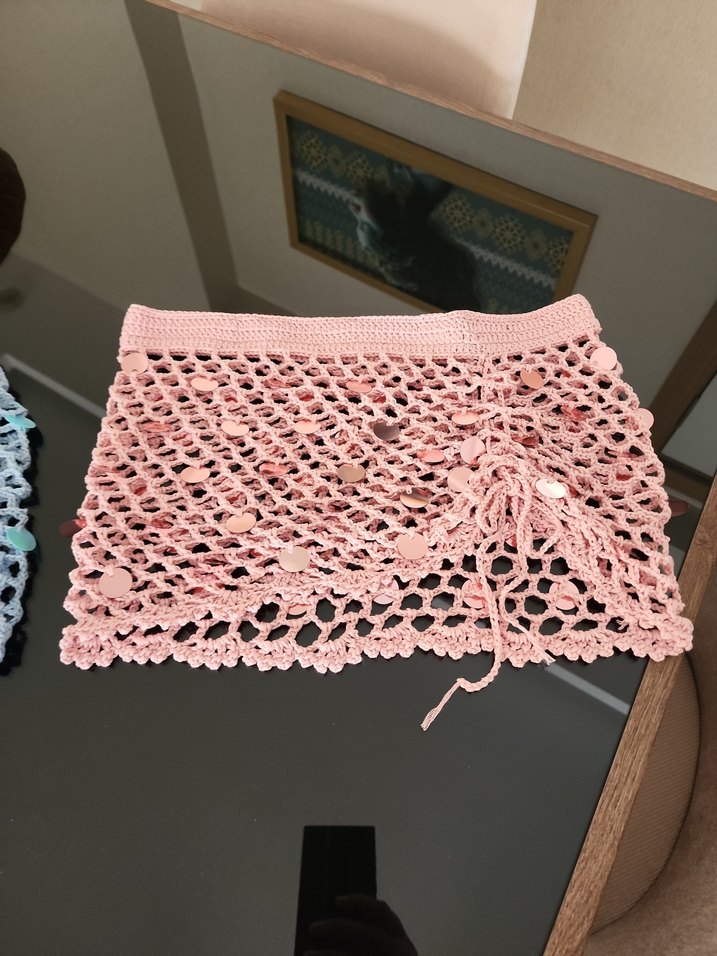 Pembe Dantel Detaylı Bohem Mini pareo - Görsel 3