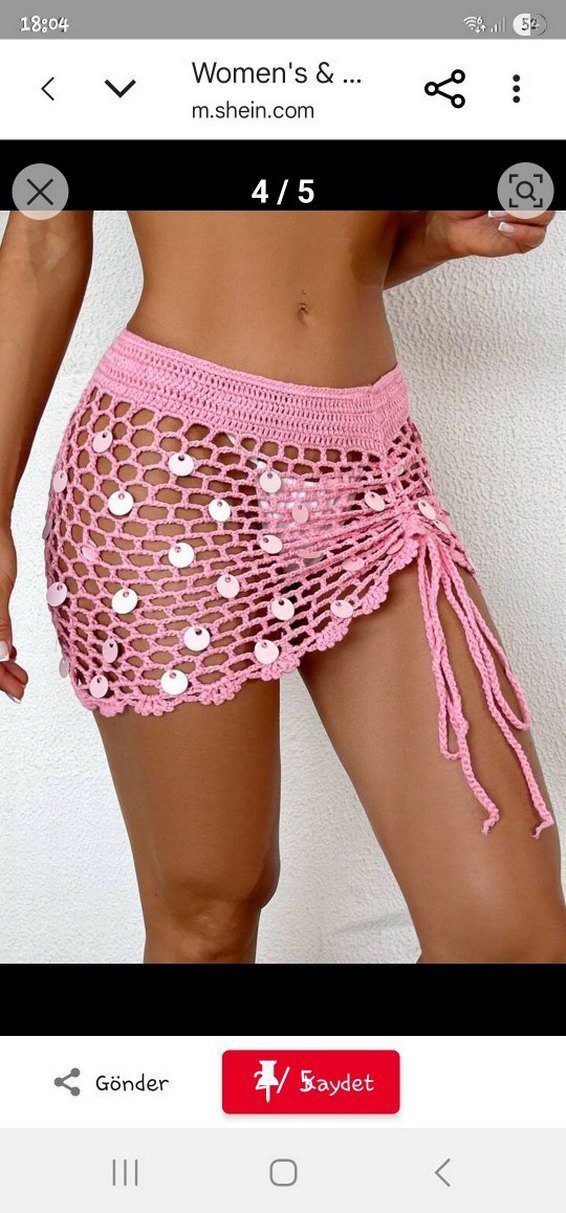 Pembe Dantel Detaylı Bohem Mini pareo - Görsel 2