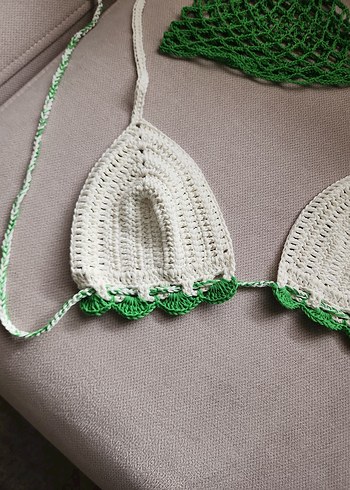 Yeşil Beyaz Dantelli Bohem Bikini Üstü bere takim - Görsel 5