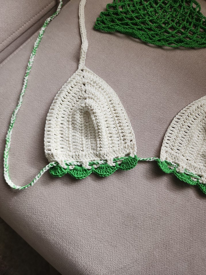 Yeşil Beyaz Dantelli Bohem Bikini Üstü bere takim - Görsel 5