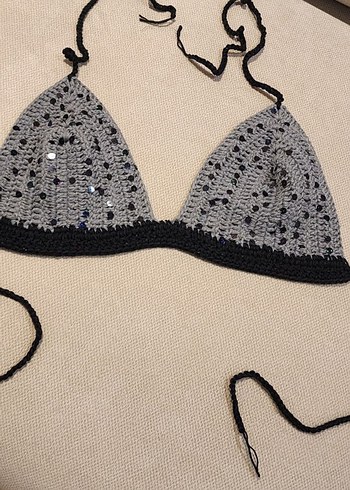 Boncuk Detaylı Gri İp Askılı Bikini Üstü 36 38 beden uygun - Görsel 4