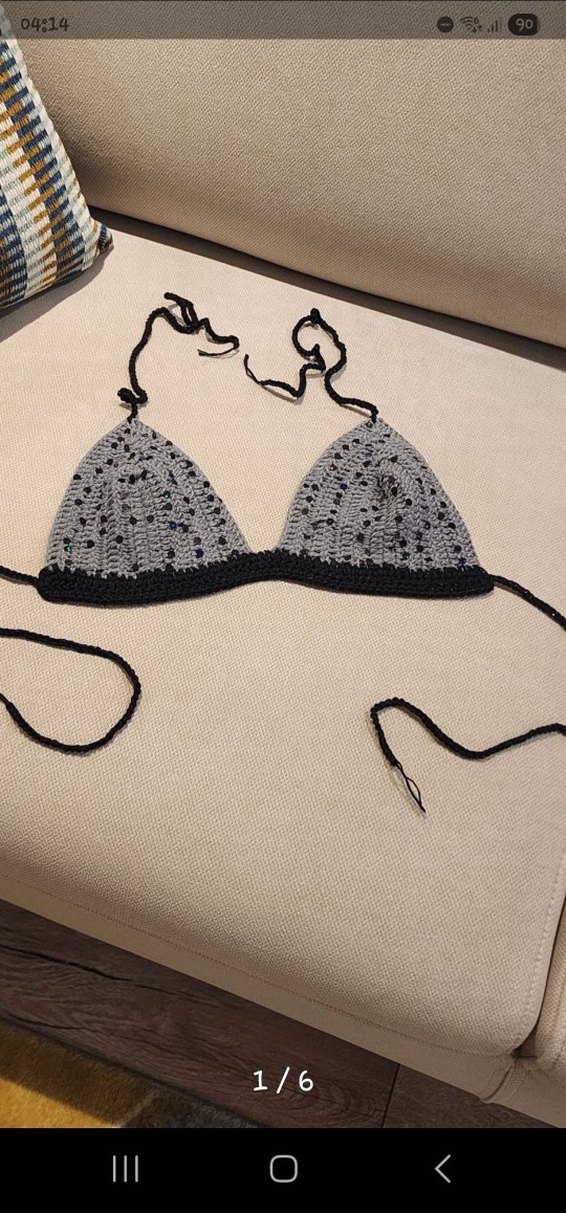 Boncuk Detaylı Gri İp Askılı Bikini Üstü 36 38 beden uygun - Görsel 2