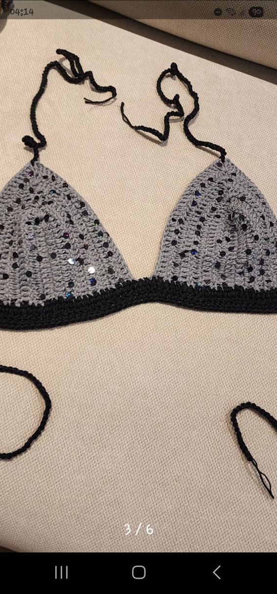 Boncuk Detaylı Gri İp Askılı Bikini Üstü 36 38 beden uygun - Görsel 3