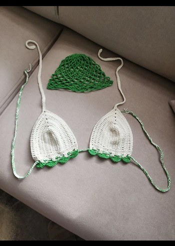 Yeşil Dantel Detaylı Bohem Bikini Üstü ve bere - Görsel 3