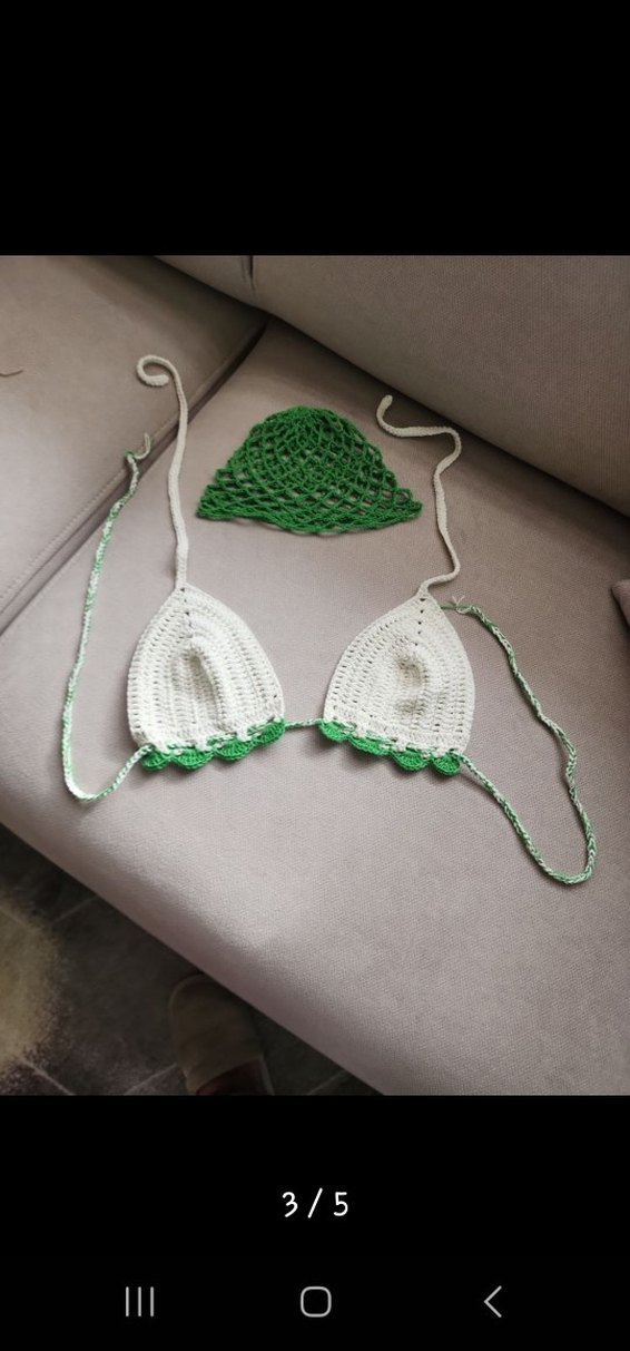 Yeşil Dantel Detaylı Bohem Bikini Üstü ve bere - Görsel 2