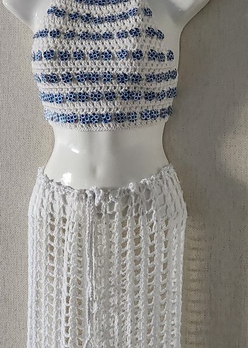 Nakışlı Beyaz Bohem Örgü bustiyer ve pantolon - Görsel 4