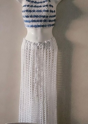 Nakışlı Beyaz Bohem Örgü bustiyer ve pantolon - Görsel 2