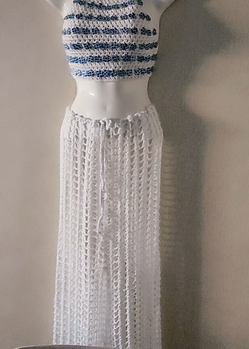 Nakışlı Beyaz Bohem Örgü bustiyer ve pantolon - Görsel 3