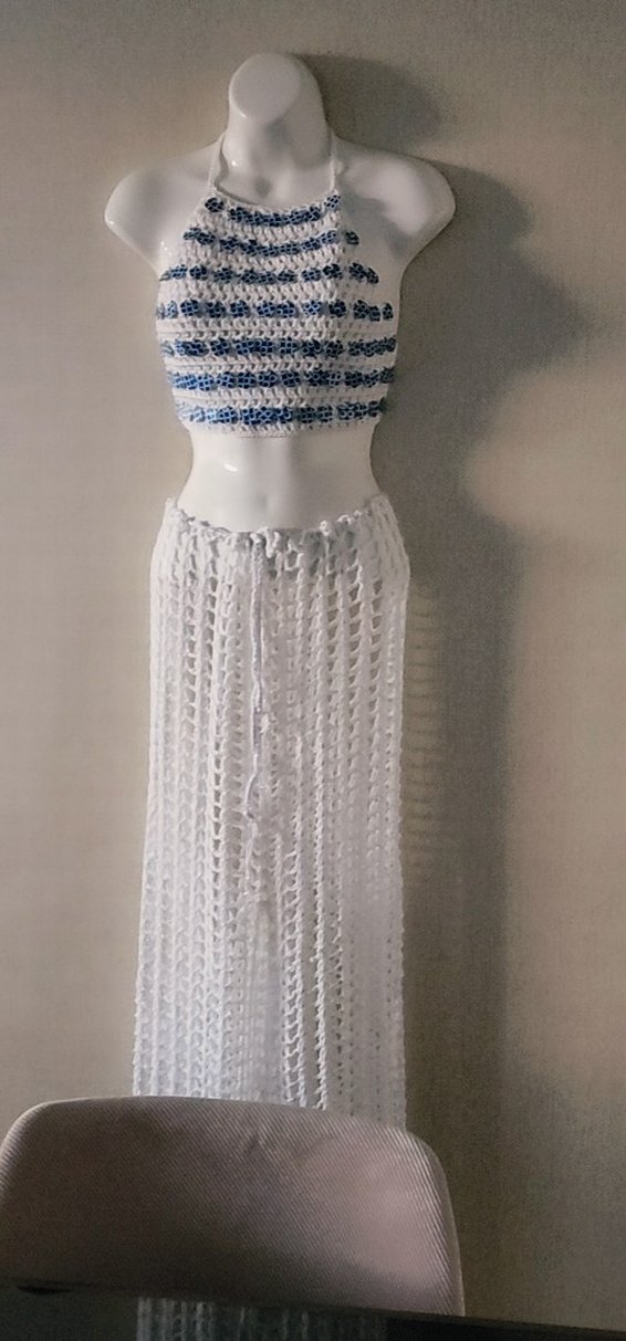 Nakışlı Beyaz Bohem Örgü bustiyer ve pantolon - Görsel 3