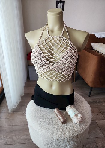s Beden camel Renk Bej Bohem Mini Örgü Bralet bikini ustu minik pullu 36 38 beden