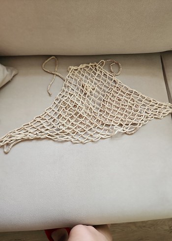 s Beden Bej Bohem Mini Örgü Bralet bikini ustu minik pullu 36 38 beden