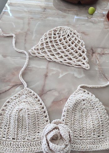 s Beden Bej Bohem Mini Örgü Bralet bere ve gül