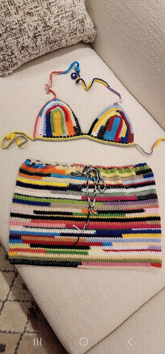 Renkli Örgü Mini Bohem Plaj etek bikini ustu 36 beden - Görsel 3