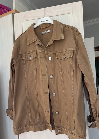 Bej Kadın Denim Ceket Düğmeli Salaş