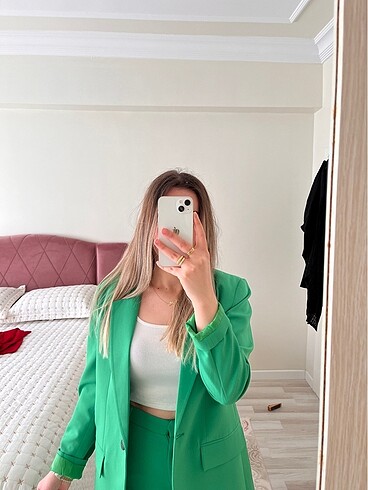 38 Beden yeşil Renk Yeşil blazer ceket takımı