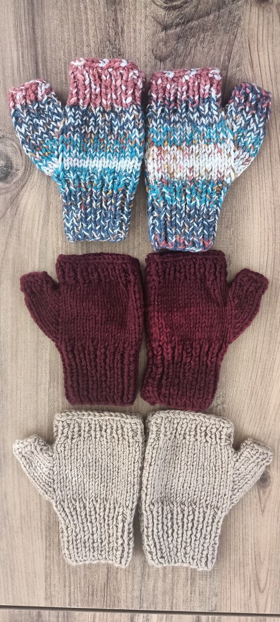 Gri Örgü erkek cocuk Parmaksız Eldiven - Görsel 2