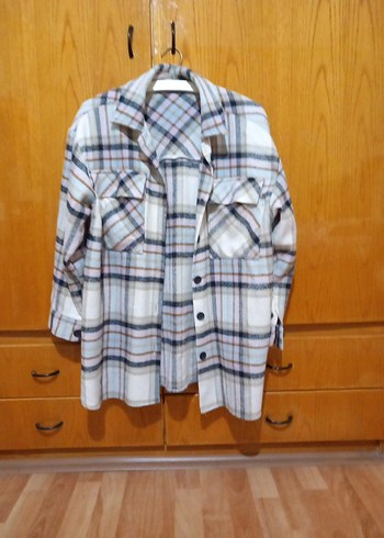 Düğmeli Bej Ekose Kadın Gömlek - Görsel 5