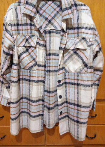 Düğmeli Bej Ekose Kadın Gömlek - Görsel 3