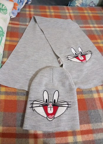 Gri Nakışlı Çocuk Bere ve Atkı Seti - Görsel 4