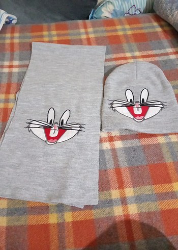 Gri Nakışlı Çocuk Bere ve Atkı Seti - Görsel 2