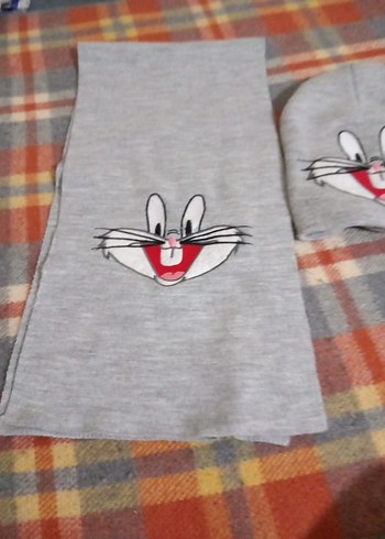 Gri Nakışlı Çocuk Bere ve Atkı Seti - Görsel 3