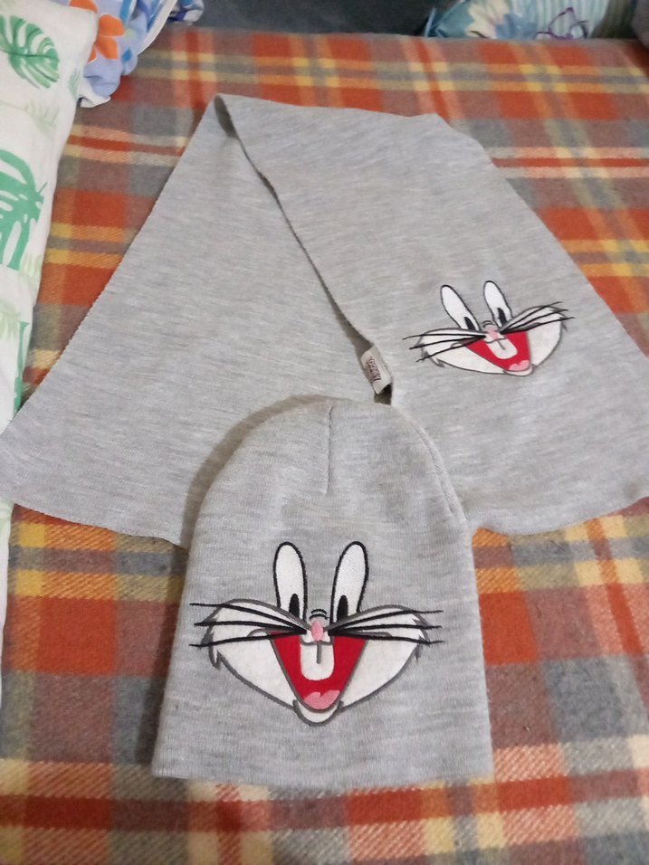 Gri Nakışlı Çocuk Bere ve Atkı Seti - Görsel 4