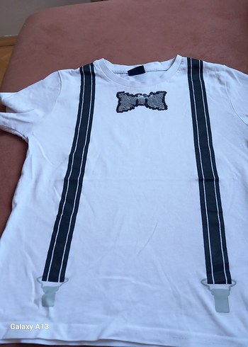 Çocuk Beyaz Baskılı Kemerli Tişört - Görsel 3