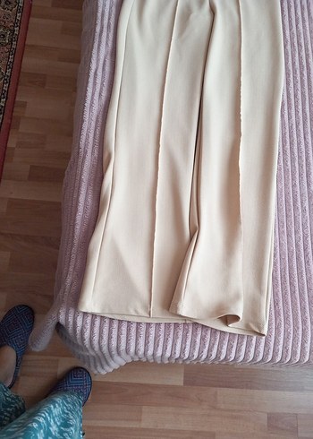 Düğmeli Bej Midi Kumaş Kadın Pantolon - Görsel 5